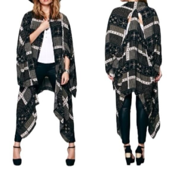 Free People Boho Open Front Printed Kimono Cardigan Lightweight Womens Sz XS/S - Picture 2 of 12